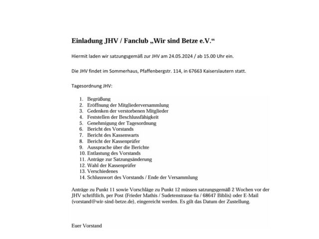 Einladung zur Mitgliederversammlung 2025
