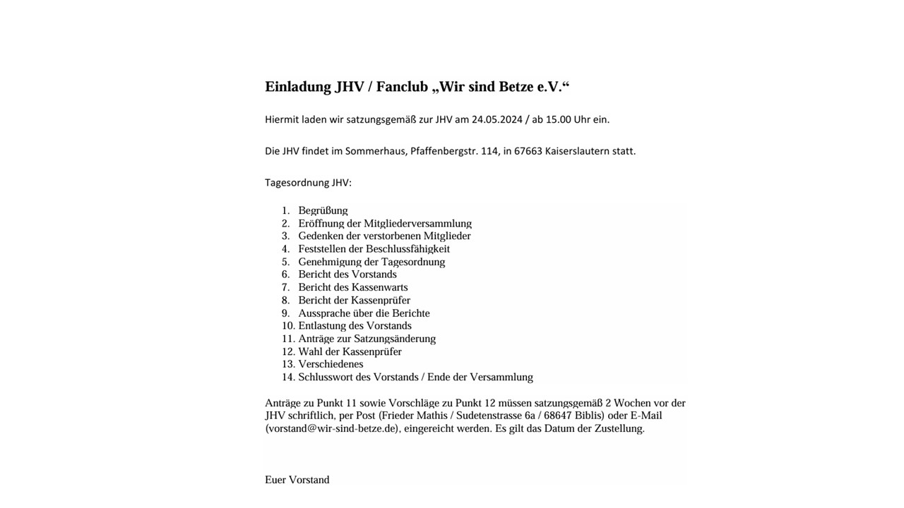Einladung zur Mitgliederversammlung 2025